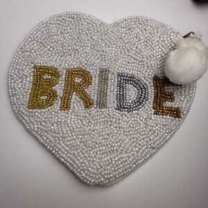 Beaded 'Bride' Heart Shaped Coin Purse Wedding Bachelorette Bridal